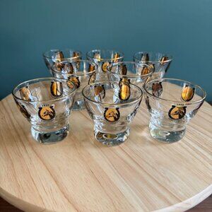 Vintage Kentucky Derby Winner Low Ball Whiskey Glass Set Of 8 Gold Black Clear